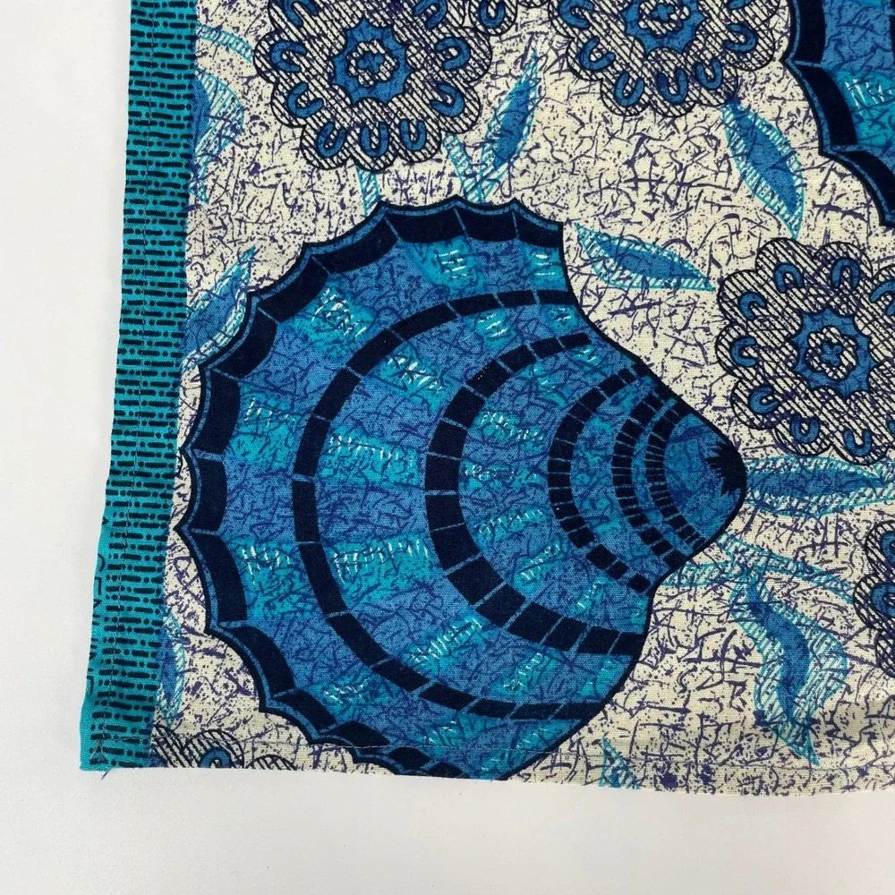Indonesian Batik Tablecloth Fabric Java Print Seashell Blue White Home Decor